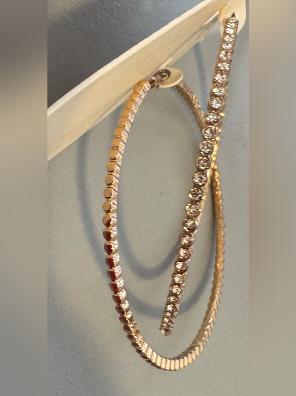 Must Have Gold Textured Crystal Hoop Earrings statement large classy - Picture 2 of 2